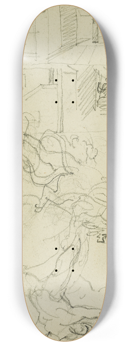 Thodore Gricault - Two compositional studies of a lion hunt 8.25 inch art skate deck