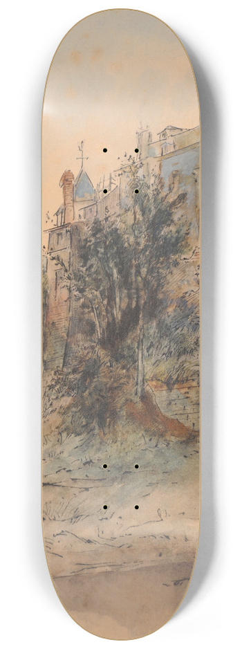 Thodore Rousseau - Paysage de ville avec remparts 8.25 inch art skate deck