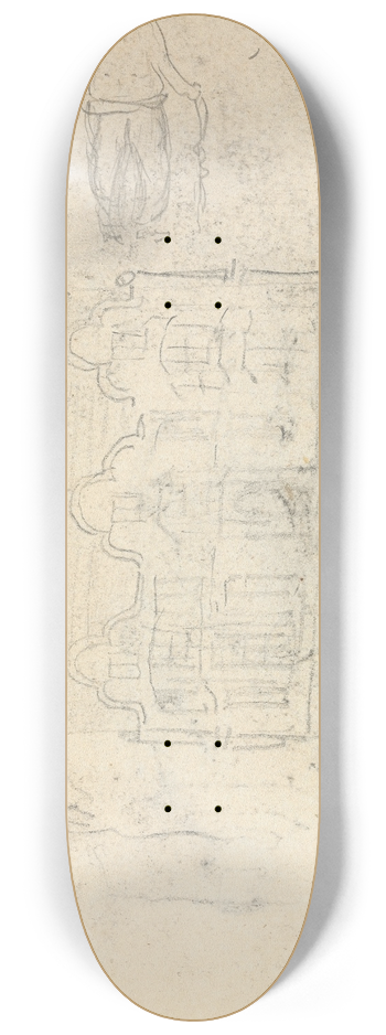 Thomas Bradshaw - Facade of a House and Sketch of a Man With a Cane 8.25 inch art skate deck