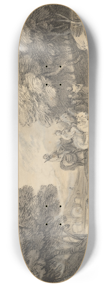 Thomas Gainsborough - Wooded Landscape with Horseman, Figures, and Bridge 8.25 inch art skate deck