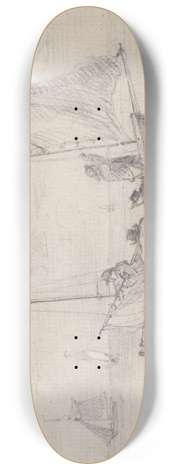 Thomas Hastings - Sketch of a Group Preparing the Sails near the Shore, Hastings 8.25 inch art skate deck