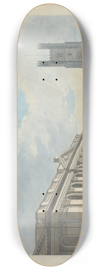 Thomas Malton the Younger - The South Front of the Senate House, and West End of St Marys Church in the University of Cambridge 8.25 inch art skate deck