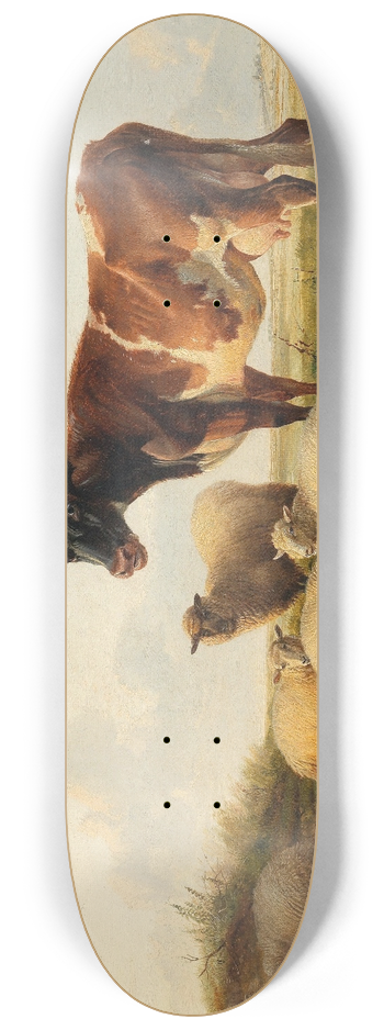 Thomas Sidney Cooper - Sheep And Cows In The Meadow 8.25 inch art skate deck