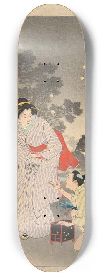 Toshikata Mizuno - Chasing Fireflies, A Lady of the Tenmei Era (1781-1789), from the series Thirty-six Elegant Selections 8.25 inch art skate deck