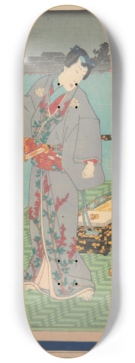 Toyokuni Utagawa - Actor in grey costume with red trim 8.25 inch art skate deck