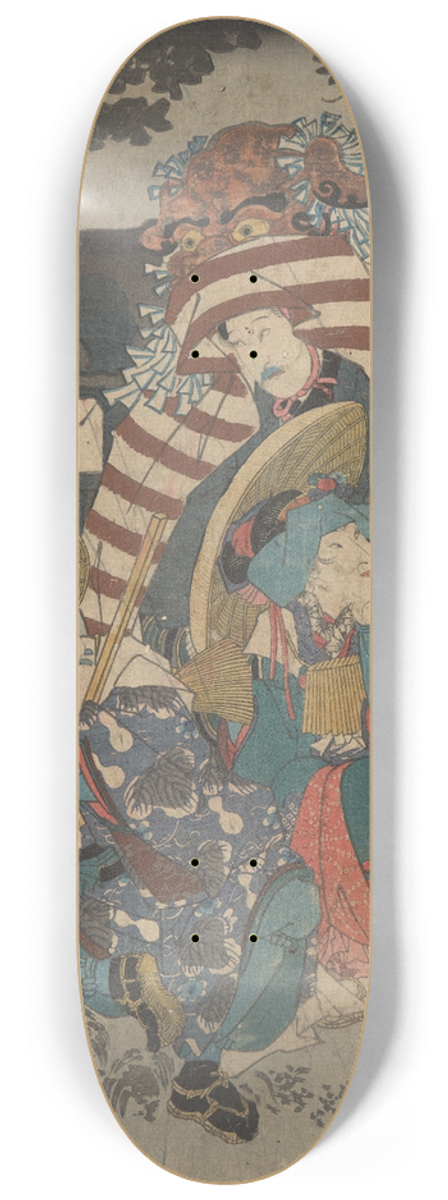 Toyokuni Utagawa - Three Figures, One with Animal Head Dress 8.25 inch art skate deck