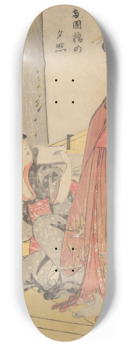 Toyokuni Utagawa - Two Women, One on Floor Holding Letter 8.25 inch art skate deck