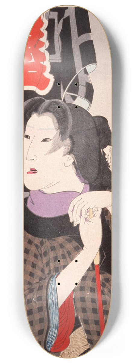 Tsukioka Yoshitoshi - Expectant; The Wife of a Fireman in the Kaei Period (1848-1853) 8.25 inch art skate deck