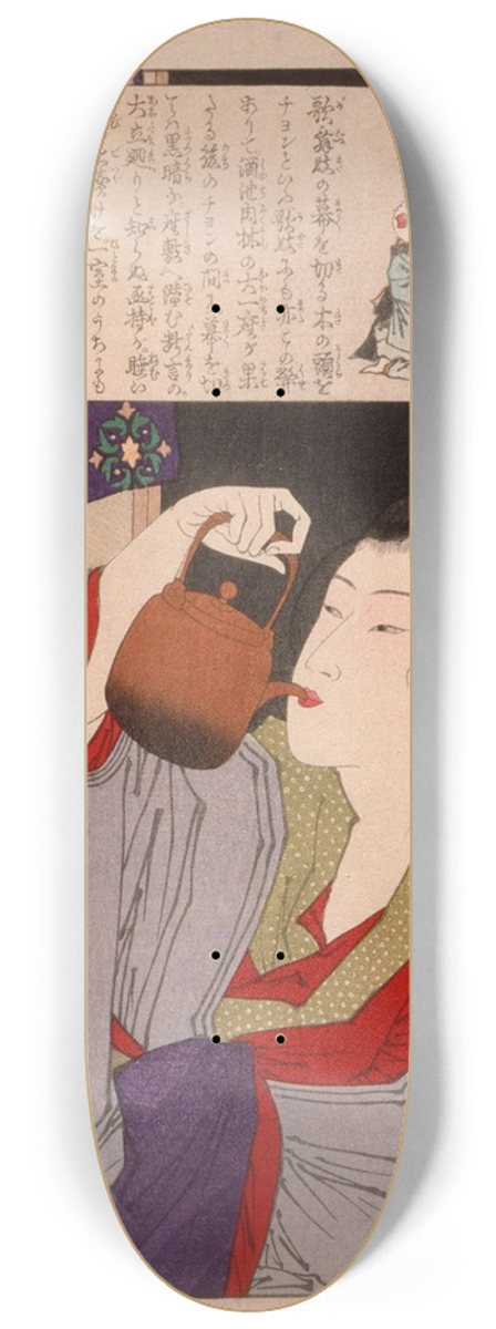 Tsukioka Yoshitoshi - Geisha Drinking from Sake Kettle at 2;00 a.m. 8.25 inch art skate deck