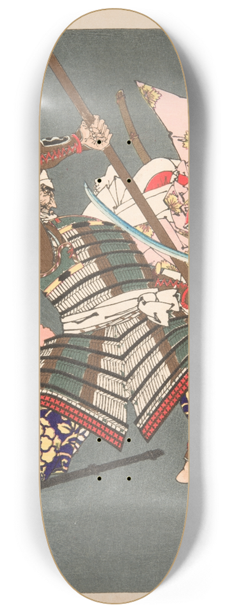 Tsukioka Yoshitoshi - Minamoto no Ushiwakamaru Battling with the Brigand Kumasaka Chhan 8.25 inch art skate deck
