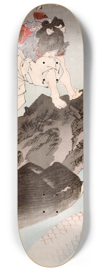 Tsukioka Yoshitoshi - Oniwakamaru Observing the Great Carp in the Pond 8.25 inch art skate deck