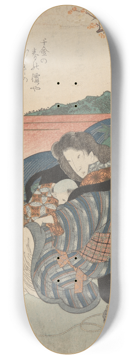 Utagawa Kunimaru - Mother Nursing Child, Leaning on a Bull 8.25 inch art skate deck