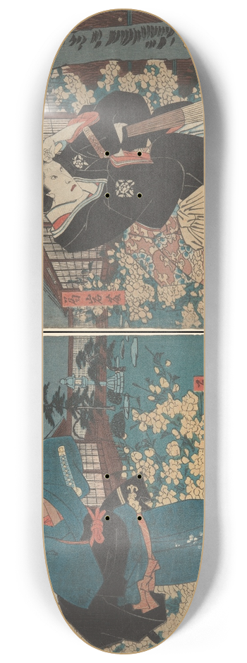 Utagawa Kunisada (Toyokuni III) - Actors in the Roles of Ohatsu and Iwafuji 8.25 inch art skate deck