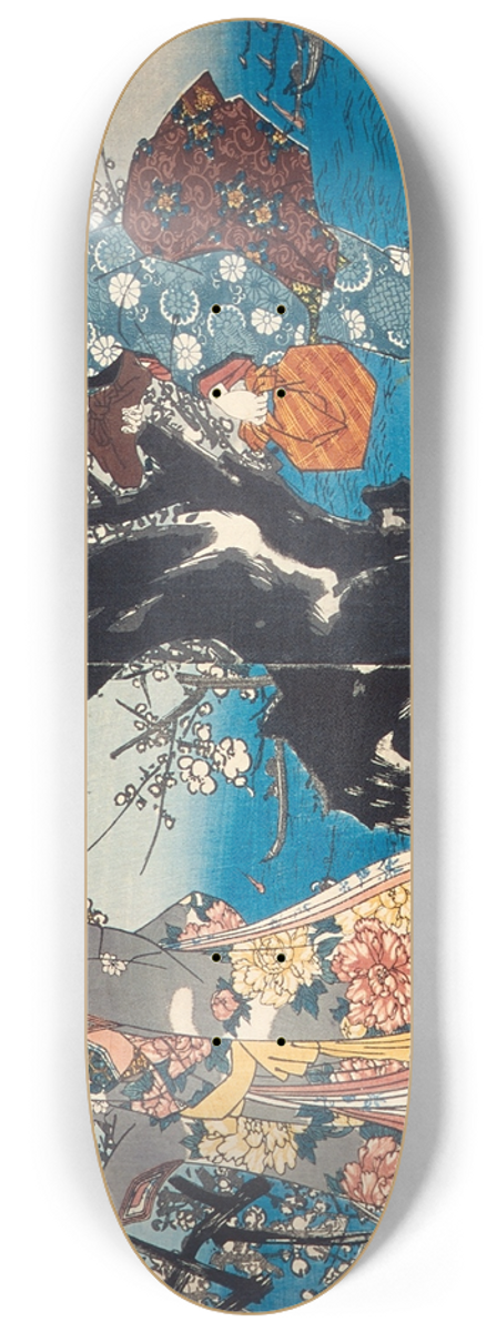 Utagawa Kunisada (Toyokuni III) - Enjoying Plum Blossoms in the Evening 8.25 inch art skate deck