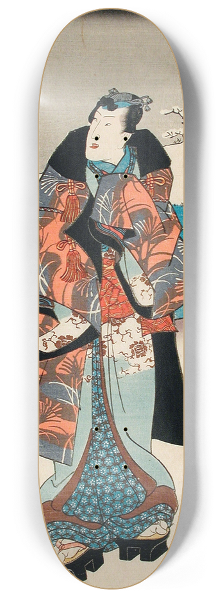 Utagawa Kunisada (Toyokuni III) - Fashionable Man Viewing the Snow 8.25 inch art skate deck