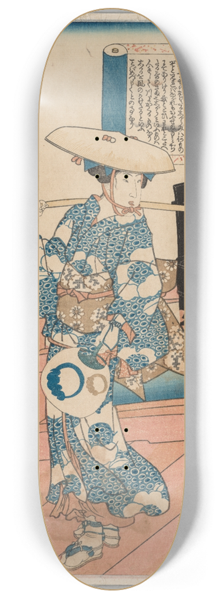 Utagawa Kunisada (Toyokuni III) - Harumichi no Tsuraki from the series A Pictorial Commentary on One Hundred Poems by One Hundred Poets, no. 31 8.25 inch art skate deck