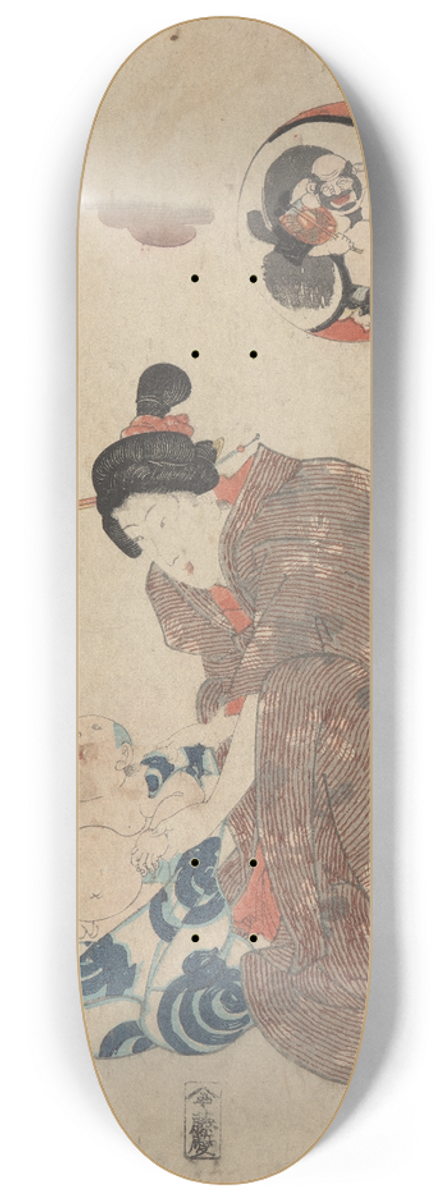 Utagawa Kunisada (Toyokuni III) - Woman Tending Infant 8.25 inch art skate deck