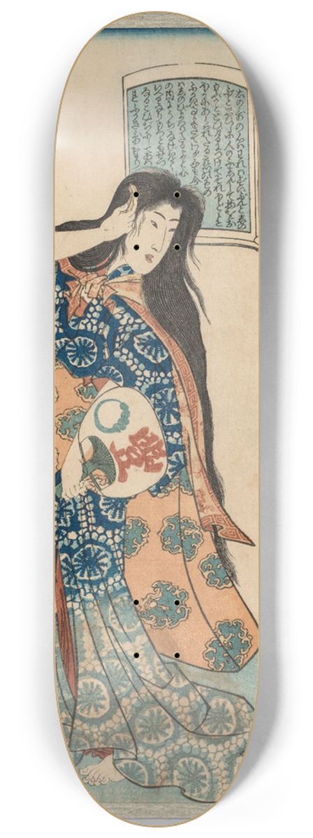 Utagawa Kunisada (Toyokuni III) - Woman with a Fan in her Left Hand Combing her Hair 8.25 inch art skate deck