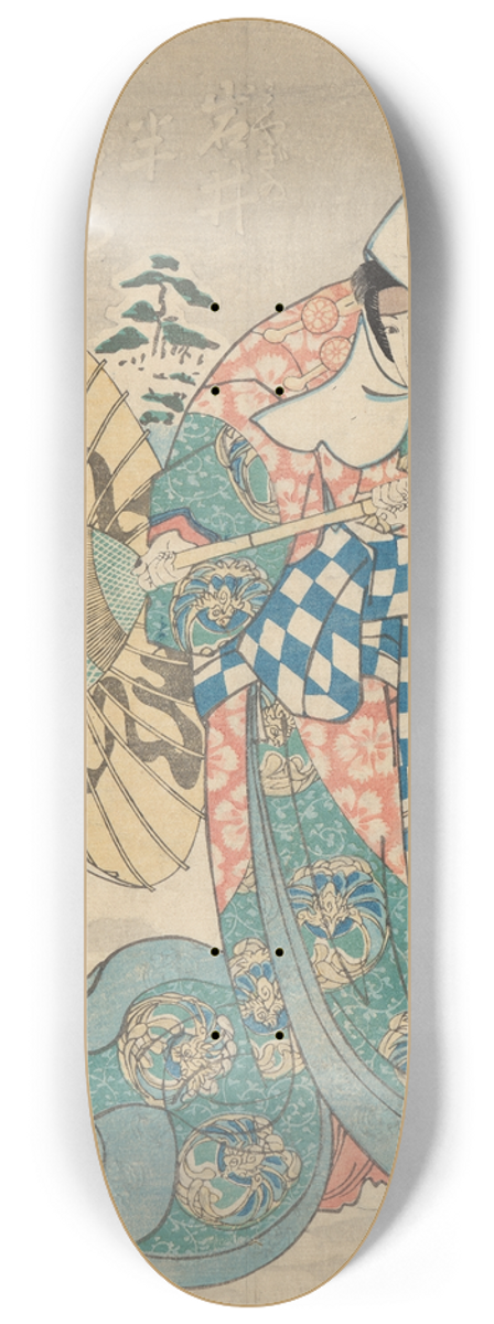 Utagawa Kuniyoshi - Snow Scene; Female Figure (in flowing blue, green, and pink robe) 8.25 inch art skate deck