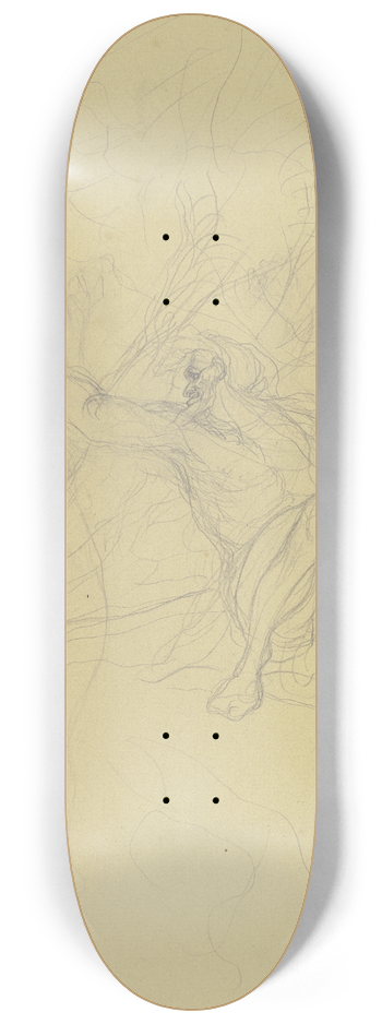 Victor Mller - Ein alter, aufgesttzt liegender nackter Mann droht einer links hinter ihm stehenden Gruppe von zwei Mdchen und einem Jngling 8.25 inch art skate deck