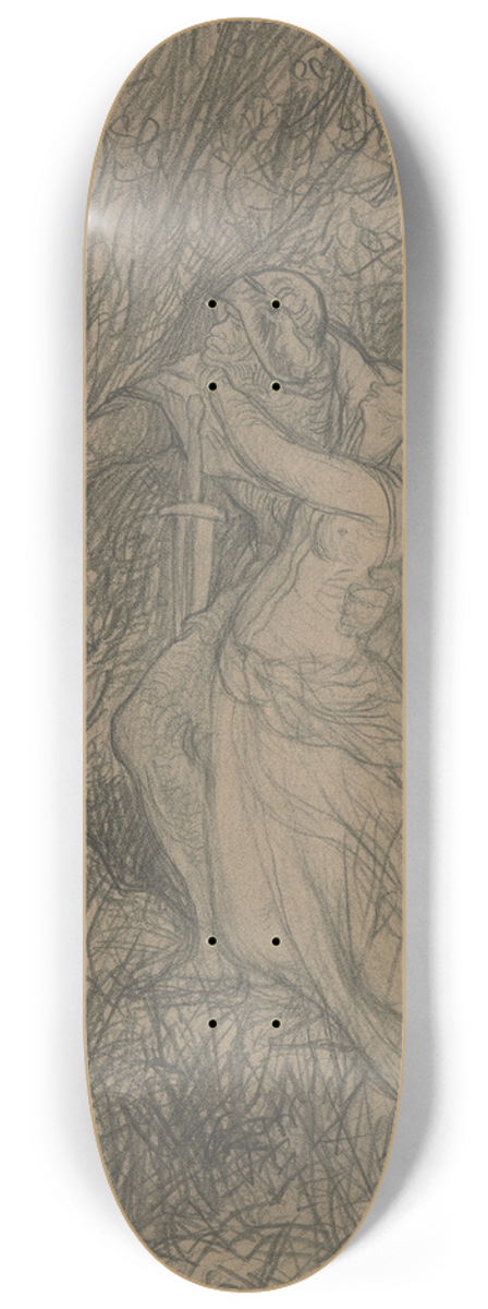 Victor Mller - Ein Krieger, der eine Frau im Arme hlt, im Walde 8.25 inch art skate deck