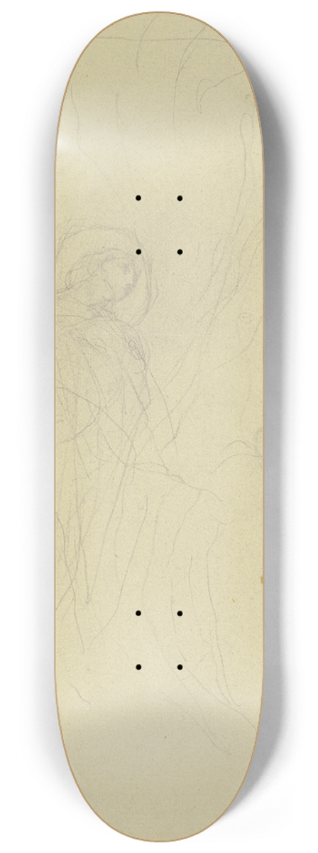 Victor Mller - Links stehend ein Mann mit groem Hut, dem eine Gestalt ber die Schulter blickt, vor ihnen eine dritte Gestalt, aus der Tiefe kommend 8.25 inch art skate deck