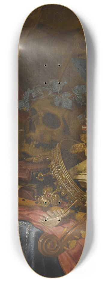 Vincent Laurensz. van der Vinne I - A Vanitas Still Life With A Flute, A Skull, Music Sheets, A Gold Crown, A Dagger, Shells And Other Objects, All Arranged On A Partly Draped Table 8.25 inch art skate deck