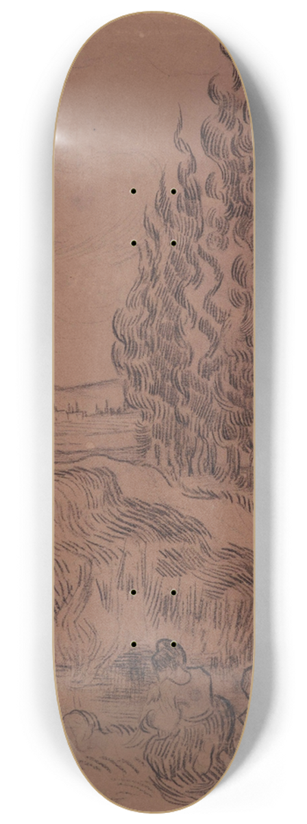 Vincent van Gogh - Cypresses with four people working in the field 8.25 inch art skate deck