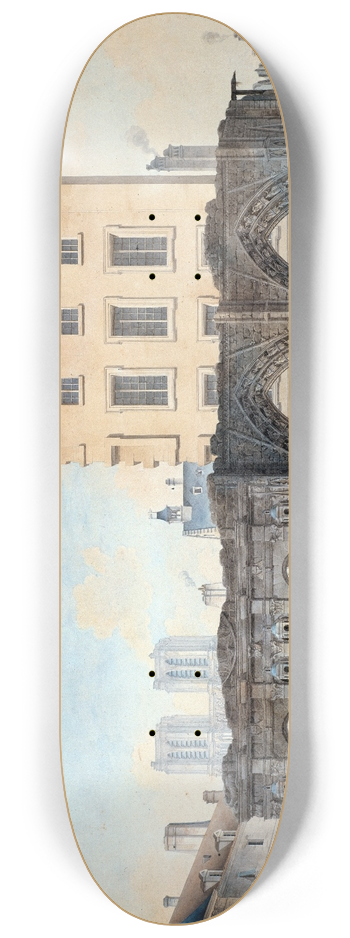Auguste-Sbastien Bnard - Vue de lancienne faade de lHtel-Dieu aprs lincendie de1772 8.25 inch art skate deck