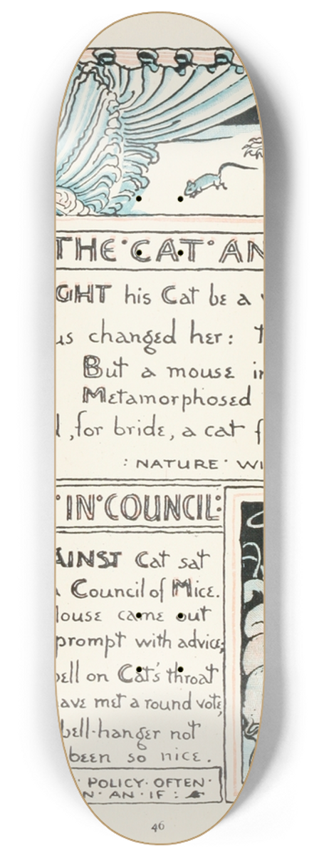 Walter Crane - The Cat and Venus, Mice in Council 8.25 inch art skate deck