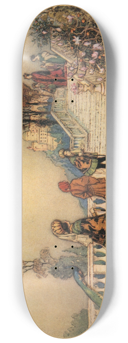 Warwick Goble - The Two Courtiers presenting Cienzo to the King 8.25 inch art skate deck