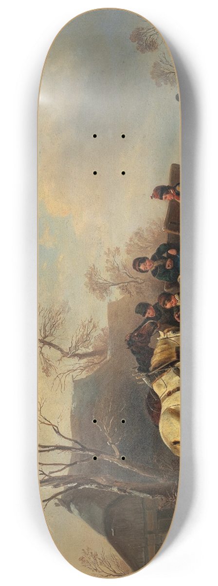 Wilhelm Alexander Meyerheim - A Winter Scene with Children and Horses 8.25 inch art skate deck