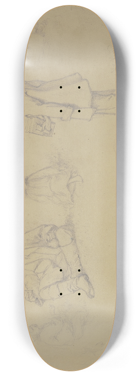 Wilhelm Amandus Beer - Studienblatt; verschiedene im Gras stehende und sitzende Figuren 8.25 inch art skate deck