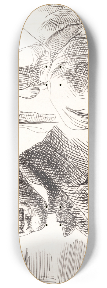 Wilhelm Marstrand - Prveblad i stylografi med portrthoveder, bonde til hest m.m. 8.25 inch art skate deck