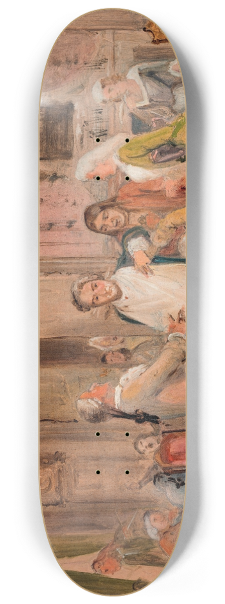 Wilhelm Marstrand - Vielgeschreys hardships, scene from L. Holbergs Den stundeslse, Act 1, Scene 6 (sketch) 8.25 inch art skate deck