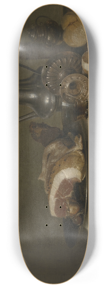 Willem Claesz Heda - Still life with ham and bread 8.25 inch art skate deck