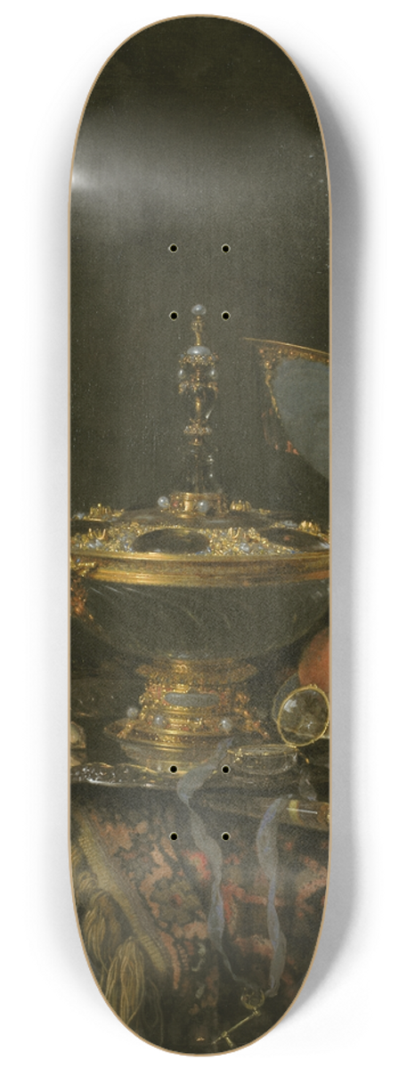 Willem Kalf - Pronk Still Life With Holbein Bowl, Nautilus Cup, Glass Goblet And Fruit Dish 8.25 inch art skate deck