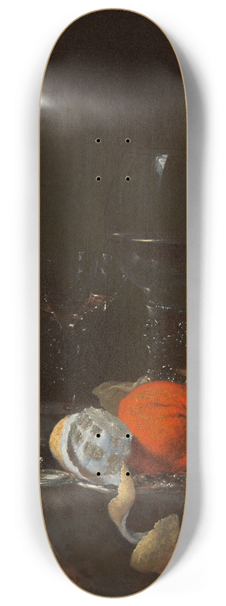 Willem Kalf - Still Life with Fruit and Wineglasses on a Silver Plate 8.25 inch art skate deck