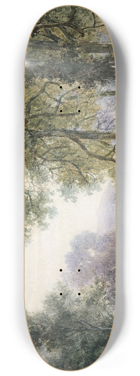 Willem Roelofs - Boomrijk landschap met stenen brug over een rivier 8.25 inch art skate deck