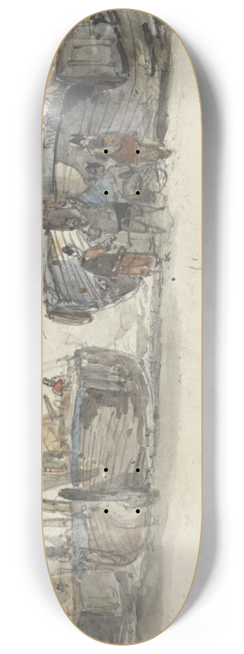 Willem Roelofs - Vissersboten op het strand van Scheveningen 8.25 inch art skate deck