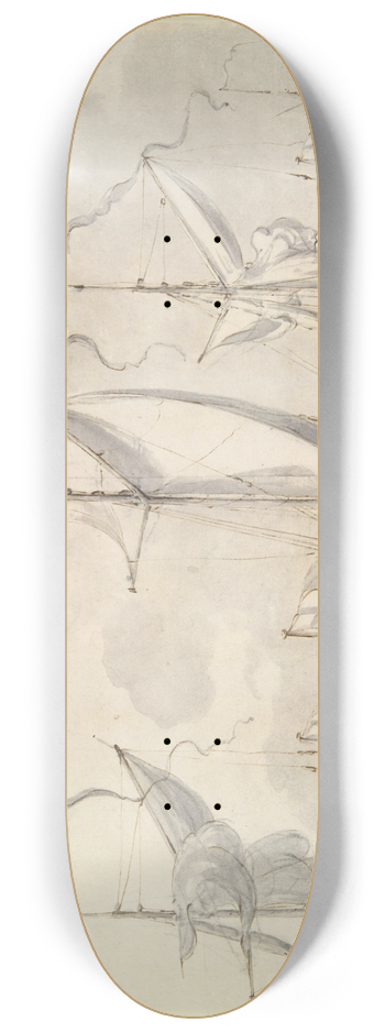 Willem van de Velde the Younger - Three BritishMen-of-War 8.25 inch art skate deck