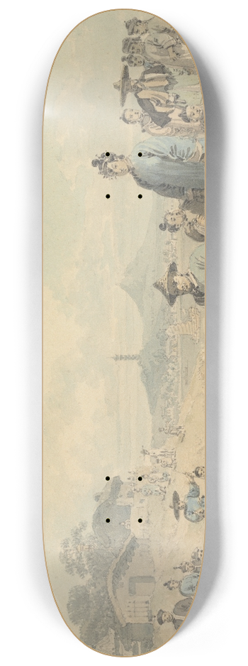 William Alexander - View in China; Figures with Pagoda and Mountain 8.25 inch art skate deck