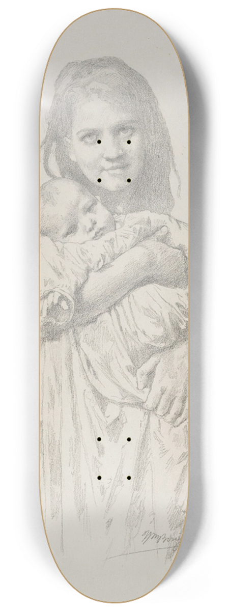 William Bouguereau - Fillette Et Enfant 8.25 inch art skate deck