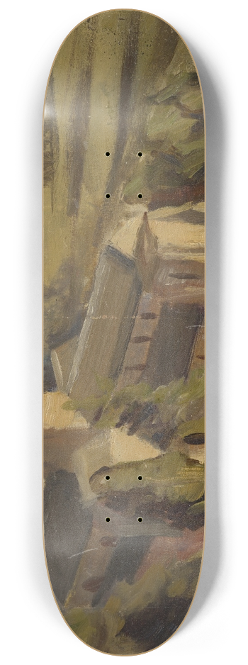 William de Goumois - Landscape with Medieval Church 8.25 inch art skate deck
