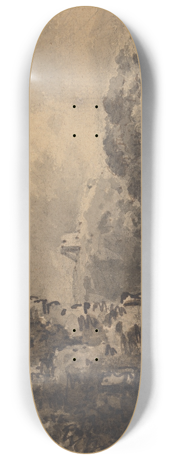 William Gilpin - Classical Landscape with Ruin on Left, Two Figures on Right 8.25 inch art skate deck