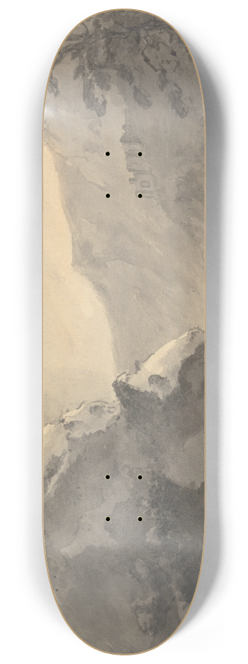 William Gilpin - Mountainous landscape with winding river and castle 8.25 inch art skate deck