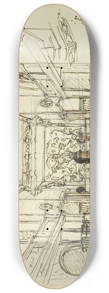Augustus Charles Pugin - Study for Court of Common Pleas, Westminster Hall, from Microcosm of London 8.25 inch art skate deck
