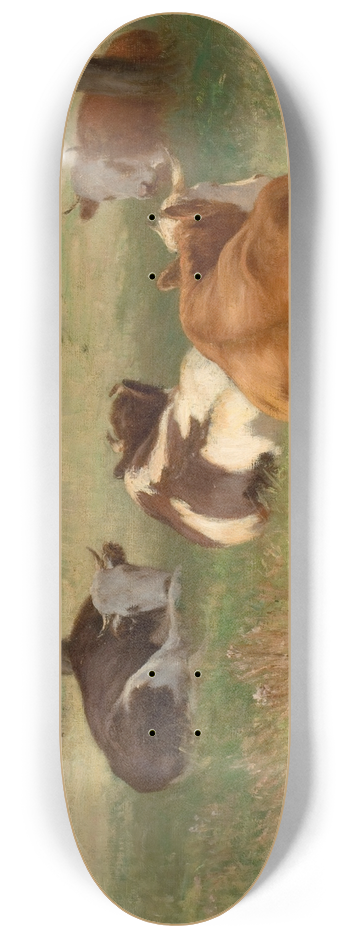 William Henry Howe - Cows in a Grassy Field 8.25 inch art skate deck