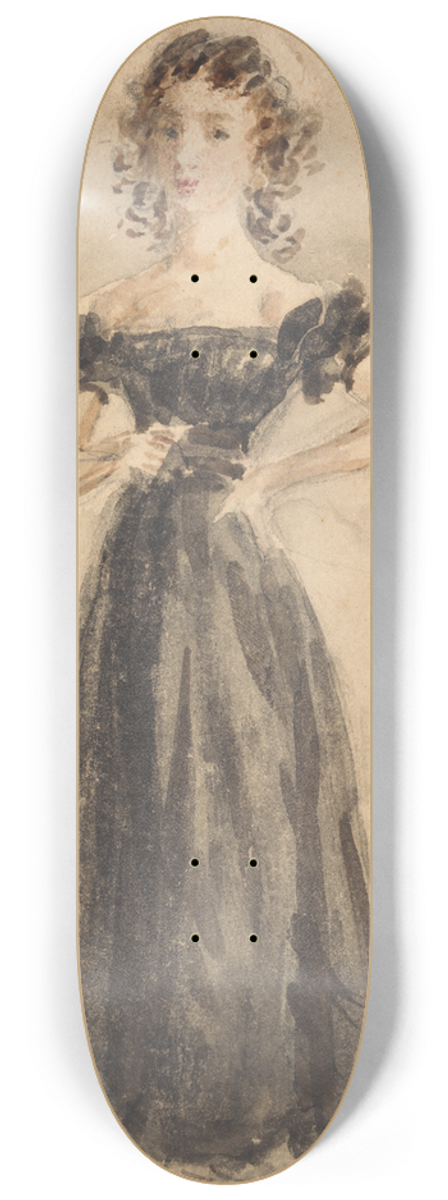William Henry Hunt - Study of a Young Girl, with Ringlets, in a Black Evening Dress 8.25 inch art skate deck