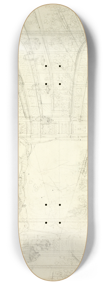 Augustus Charles Pugin - Study for Sadlers Wells Theater 8.25 inch art skate deck